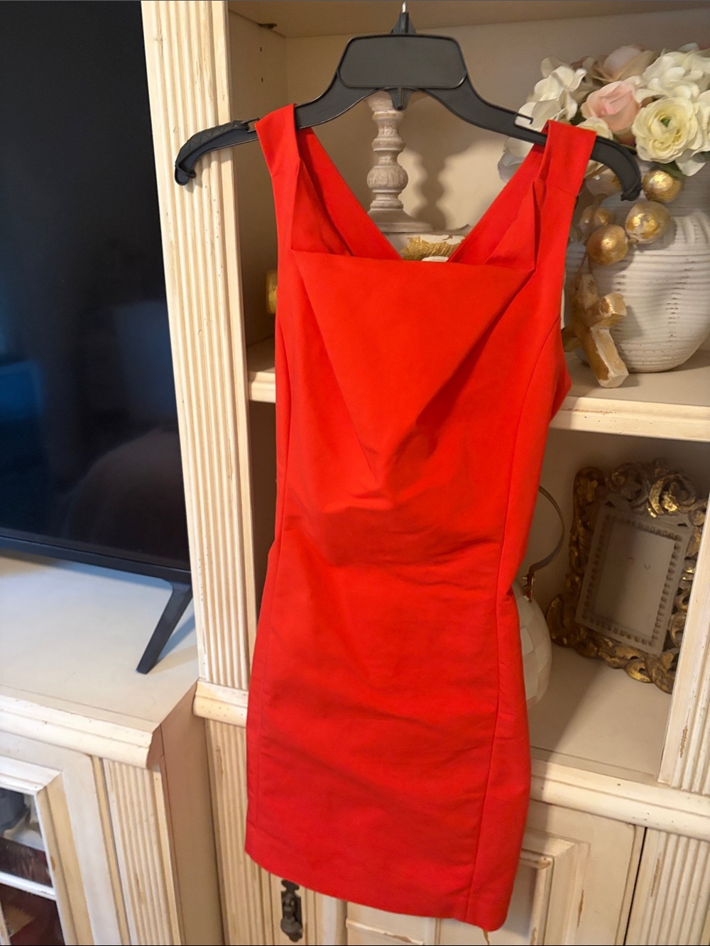 Belle Badgley Mischka Red/orange Sleeveless Square-Neck Sheath Dress